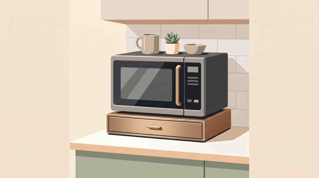 DIY small kitchen pantry space under the microwave